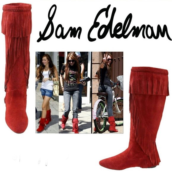 SAM EDELMAN BOHO BOOTS 100% LEATHER SUEDE TALL FRINGE BOOTS MOCCASIN FLAT BOOT 9 - Picture 16 of 16